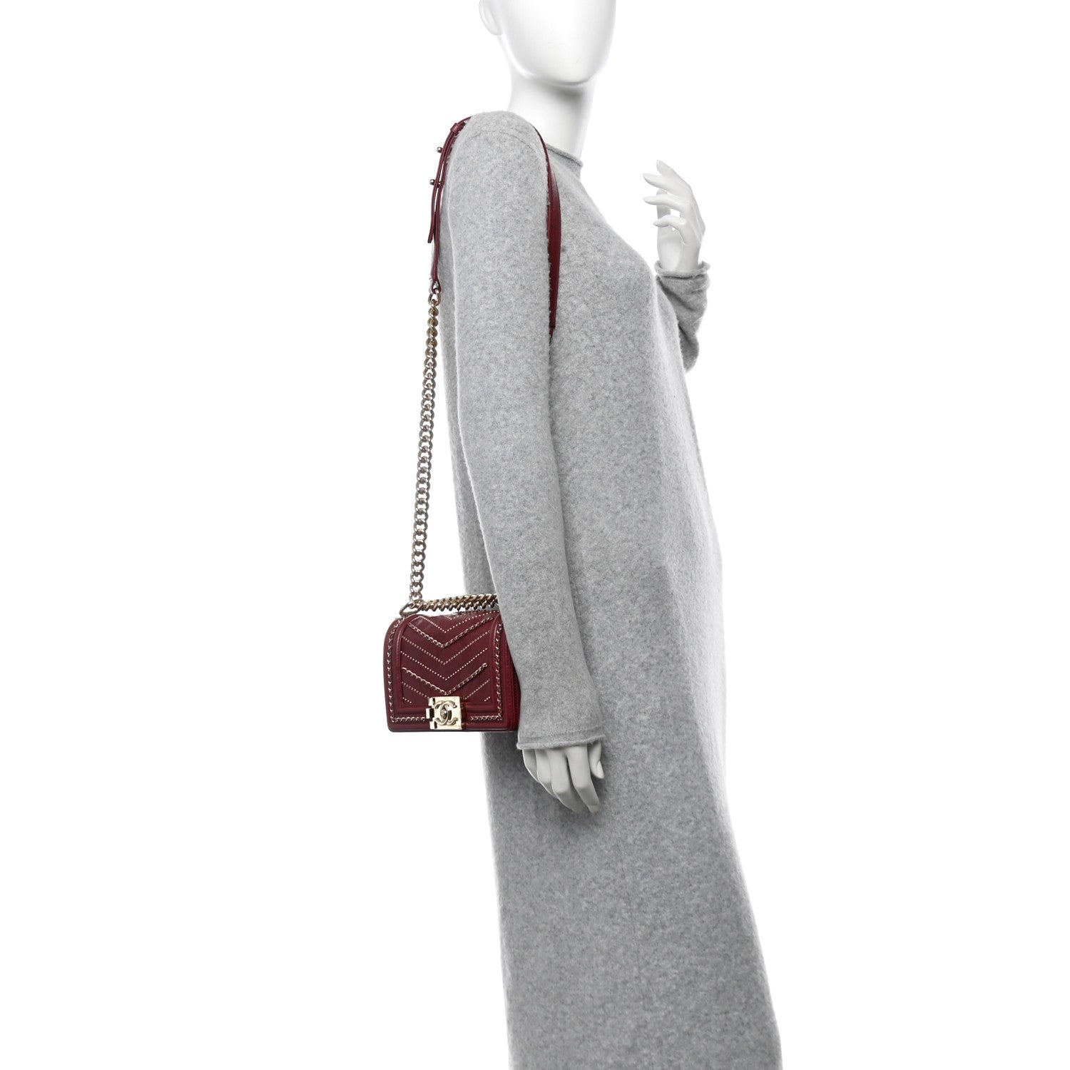 Chanel Crumpled Calfskin Chevron Small Chain Boy Flap Burgundy 2 of 11