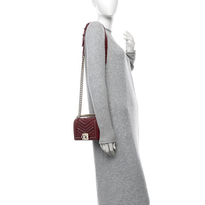 Chanel Crumpled Calfskin Chevron Small Chain Boy Flap Burgundy 2 of 11