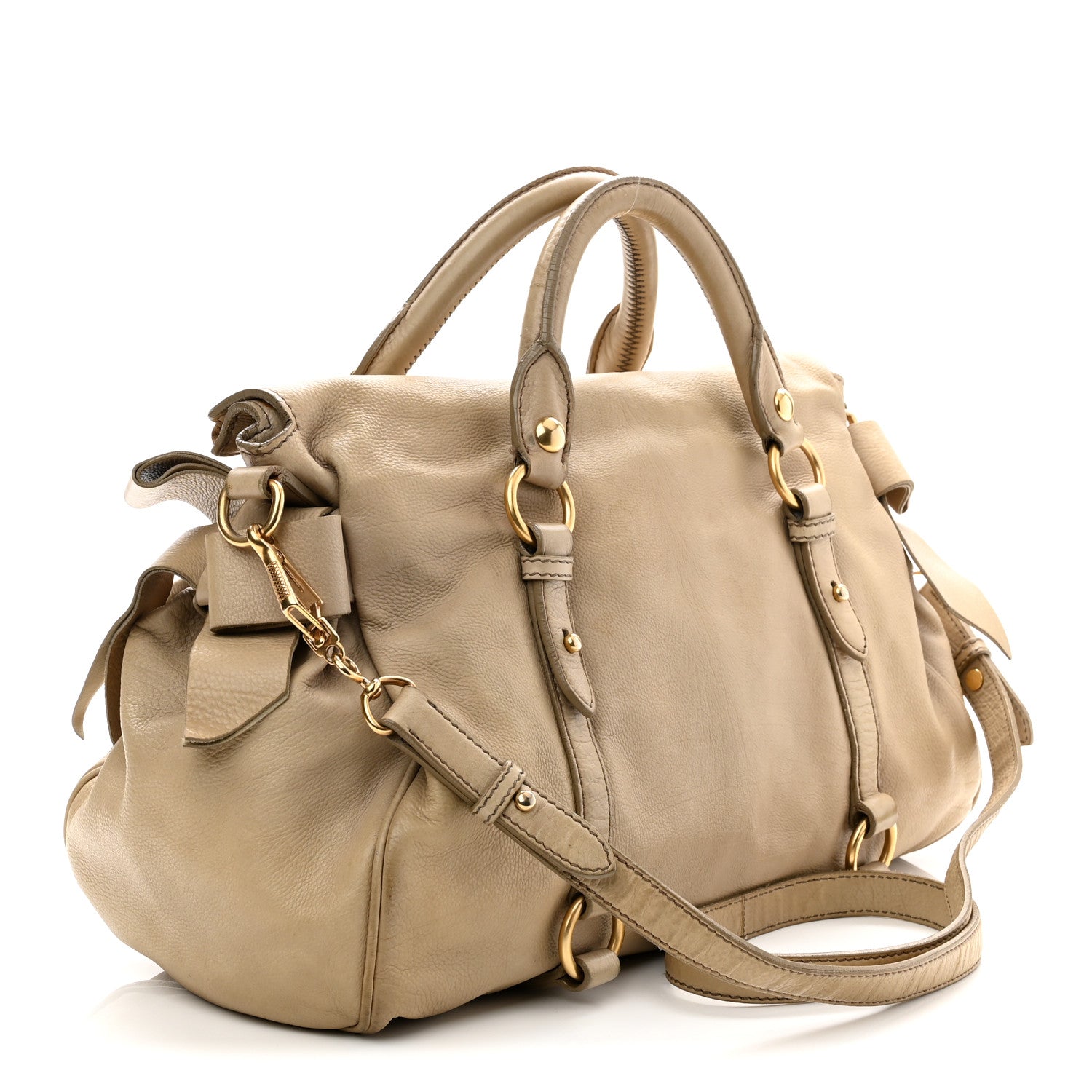 Miu Miu Vitello Lux Bow Bag Beige 3 of 14