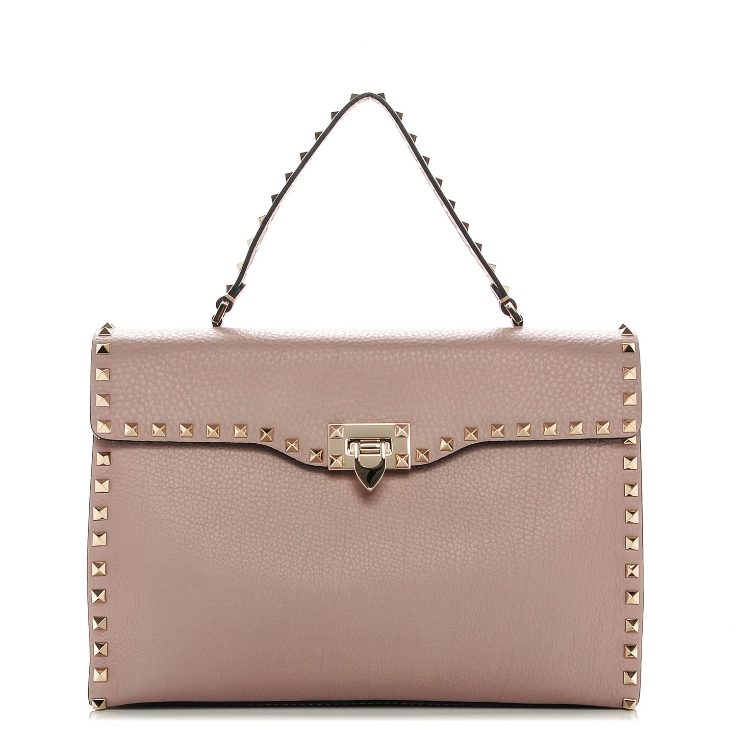 Pebbled Calfskin Rockstud Single Handle Flap Bag Poudre