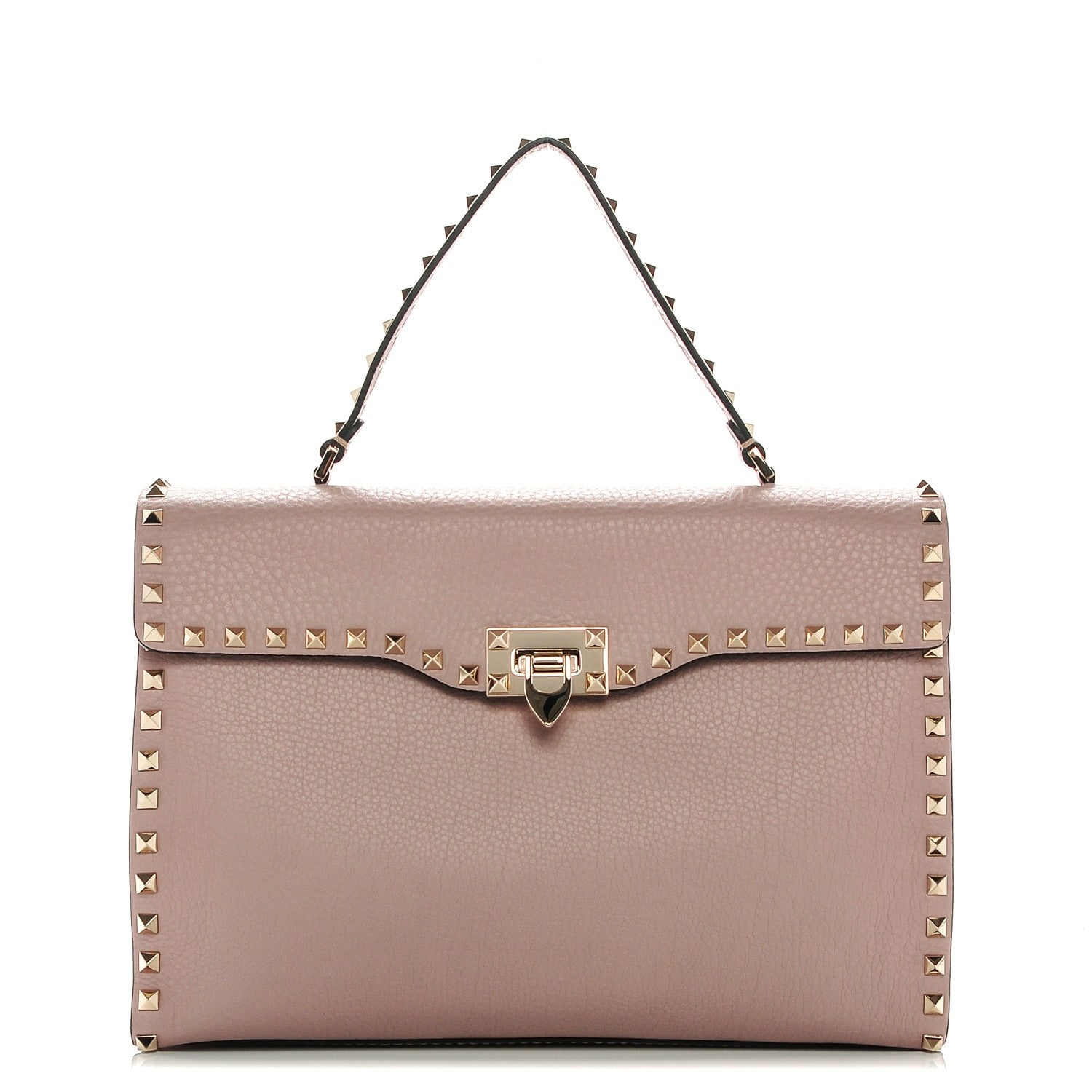 Valentino Garavani Pebbled Calfskin Rockstud Single Handle Flap Bag Poudre 1 of 6