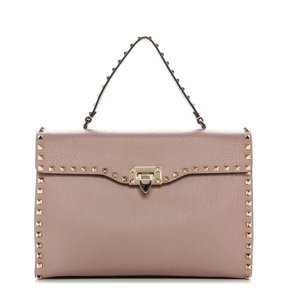 Valentino Garavani Pebbled Calfskin Rockstud Single Handle Flap Bag Poudre 1 of 6