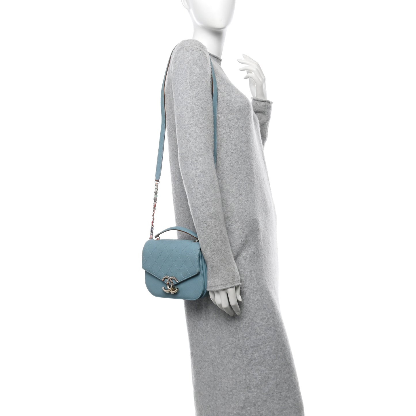 Grained Calfskin Quilted Small Cuba Top Handle Flap Blue