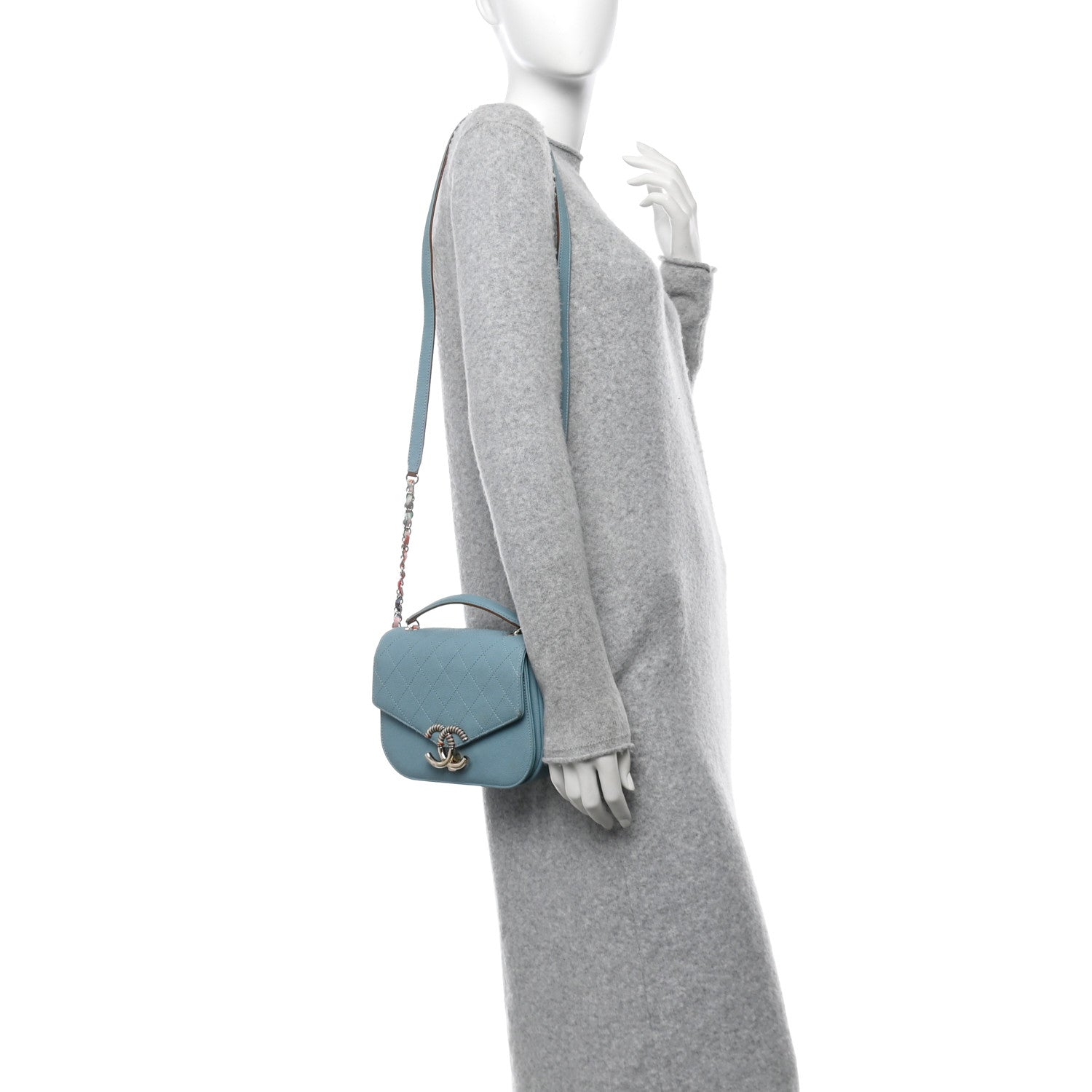 Chanel Grained Calfskin Quilted Small Cuba Top Handle Flap Blue 2 of 12