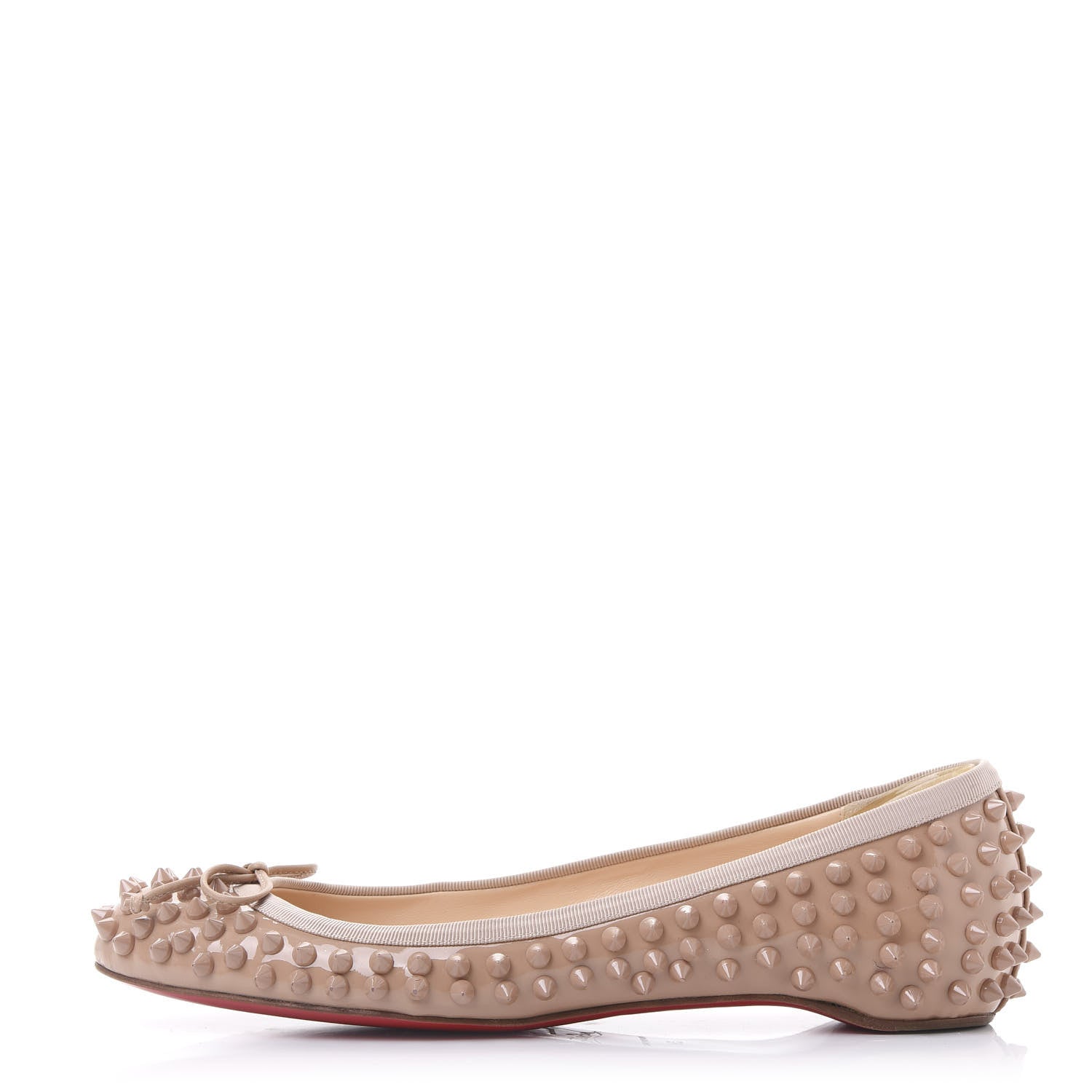 Christian Louboutin Patent Grosgrain Spikes Sonietta Flat 37 Nude 1 of 8