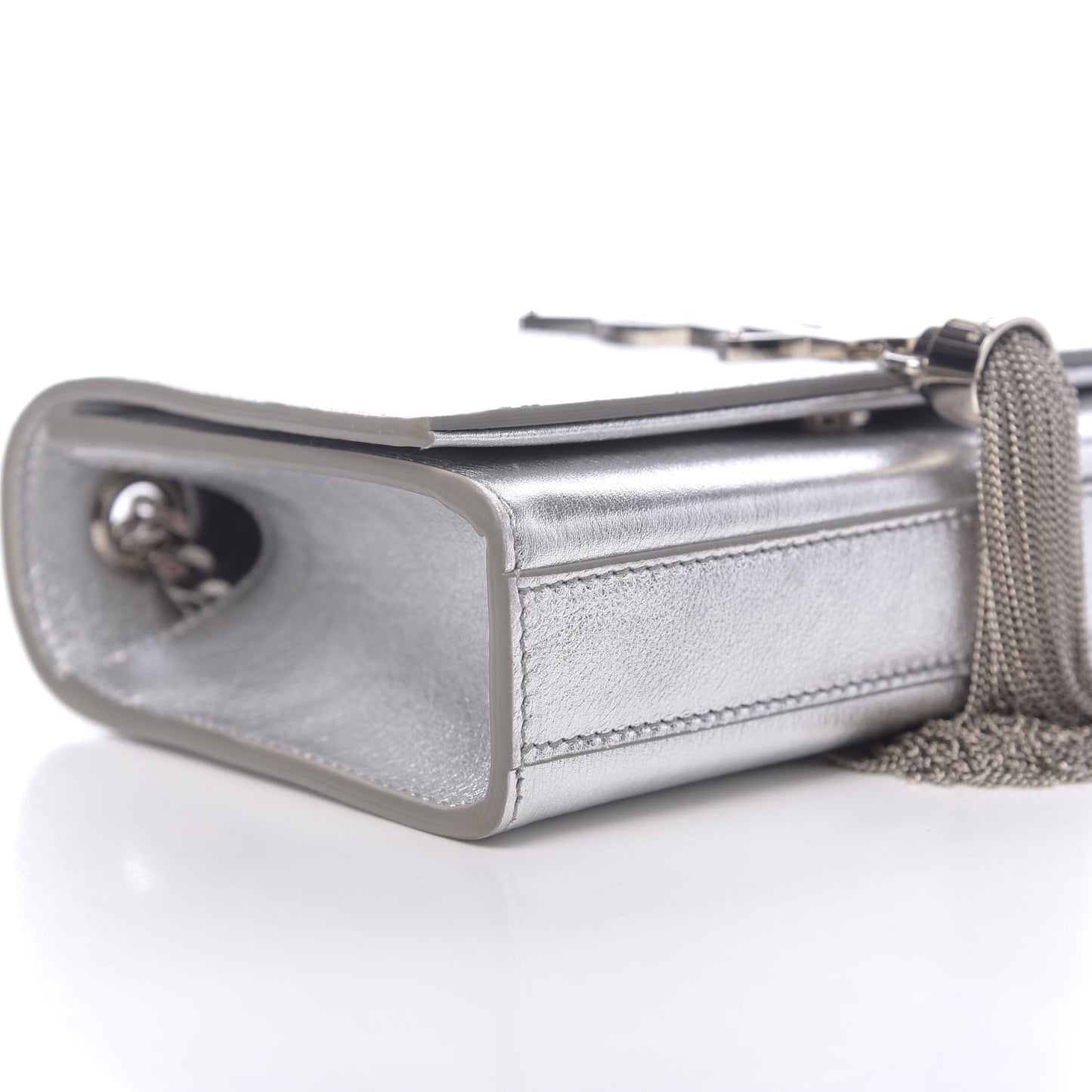Metallic Calfskin Small Classic Monogram Kate Tassel Satchel Silver