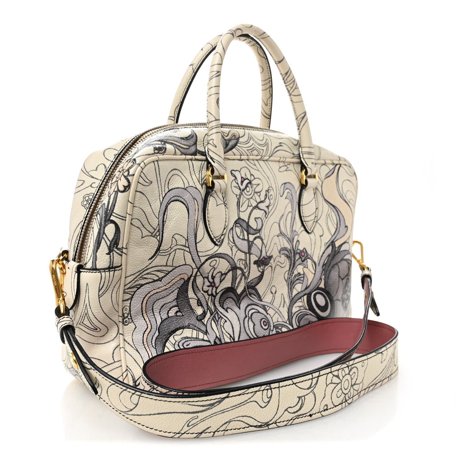 Prada X JAMES JEAN Glace Calfskin Rabbit Print Bauletto Opaline