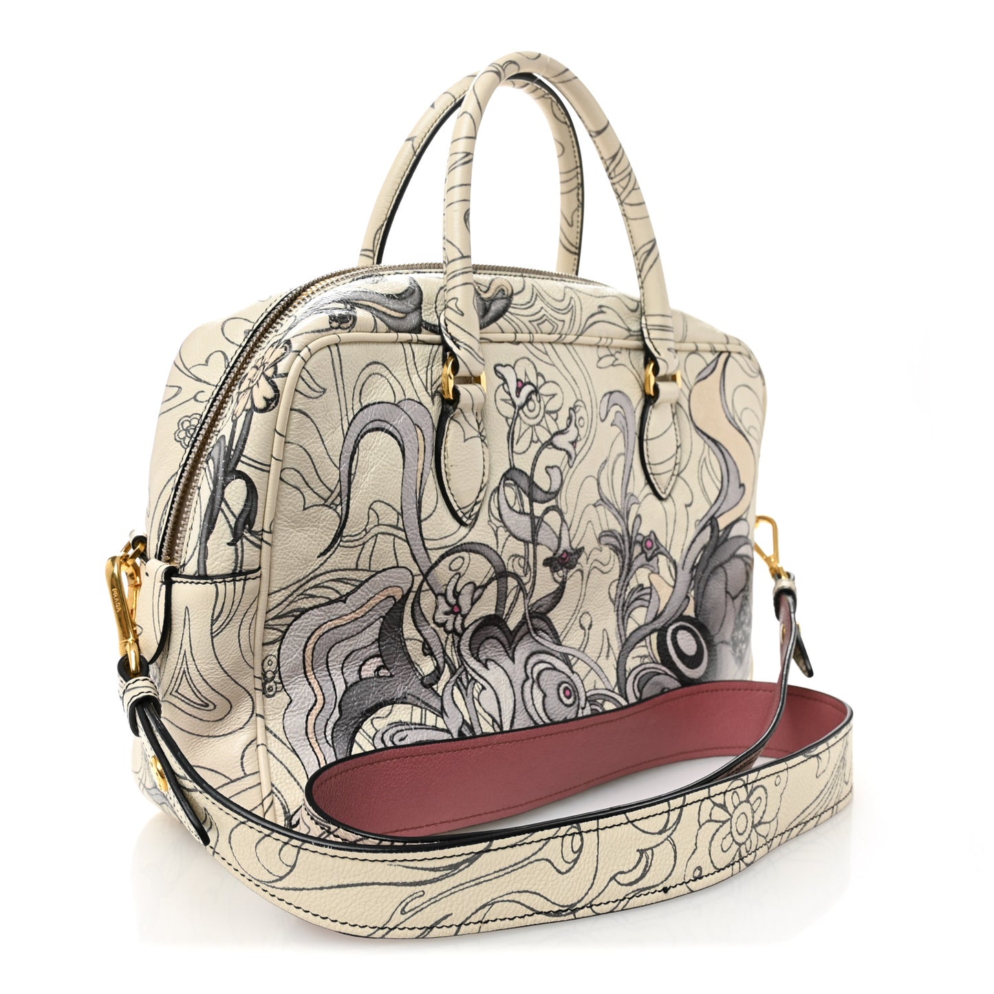 X JAMES JEAN Glace Calfskin Rabbit Print Bauletto Opaline