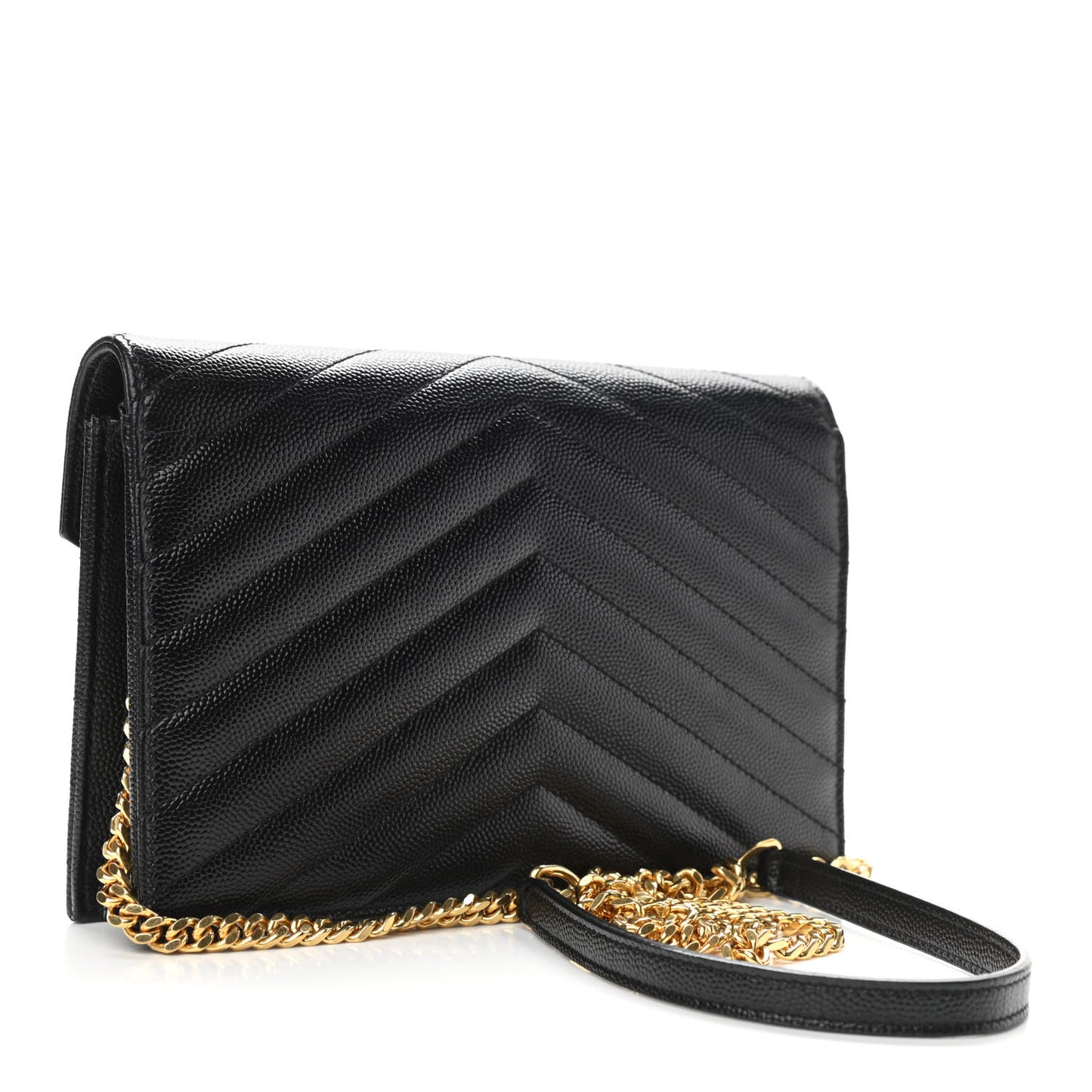 Grain De Poudre Matelasse Chevron Monogram Envelope Chain Wallet Black