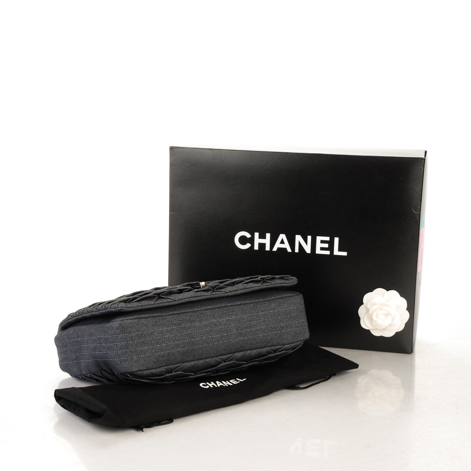 Chanel Denim Pleated Denim Turtle Flap Dark Blue 4 of 7