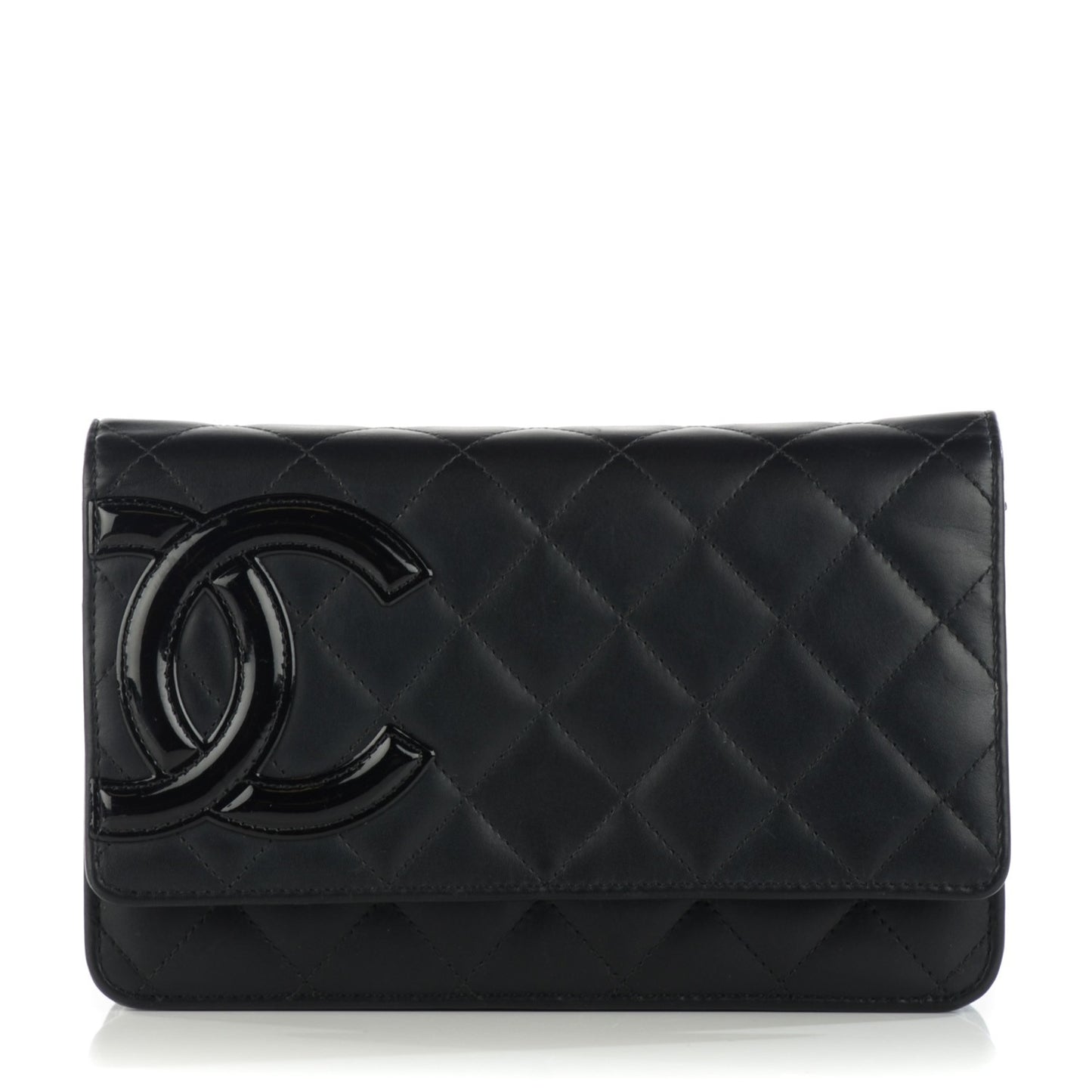 Calfskin Quilted Cambon Wallet On Chain WOC Black