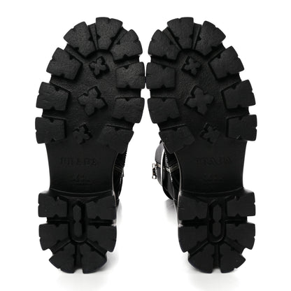 Prada Spazzolato Rois Re-Nylon Metal Triangle Logo Monolith Pouch Pocket 55mm Tall Combat Boots 39 Black 5 of 11