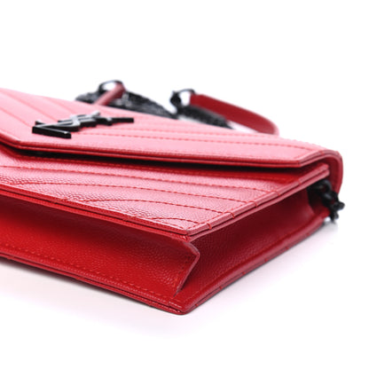 Saint Laurent Grain De Poudre Matelasse Chevron Monogram Envelope Chain Wallet Red 6 of 7