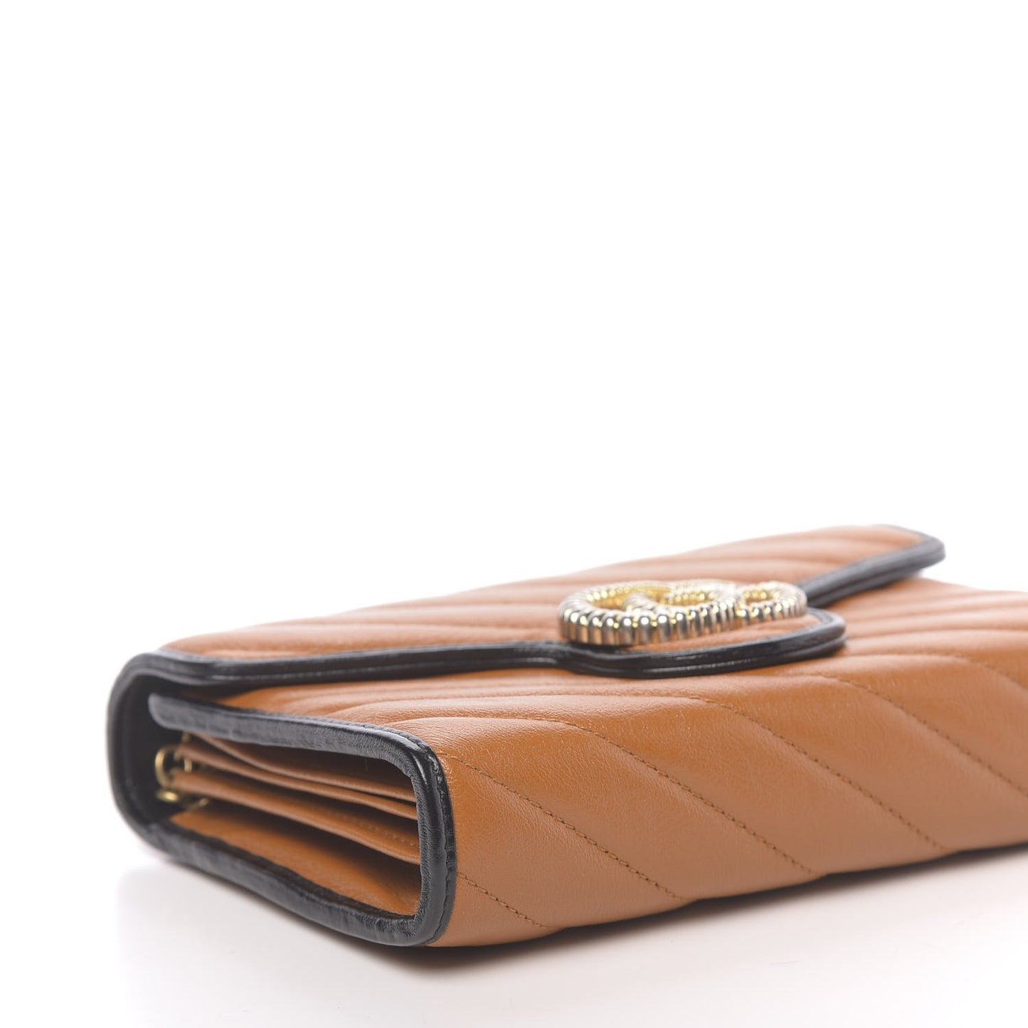 Vintage Effect Calfskin Matelasse Diagonal Torchon GG Marmont Chain Wallet Cognac