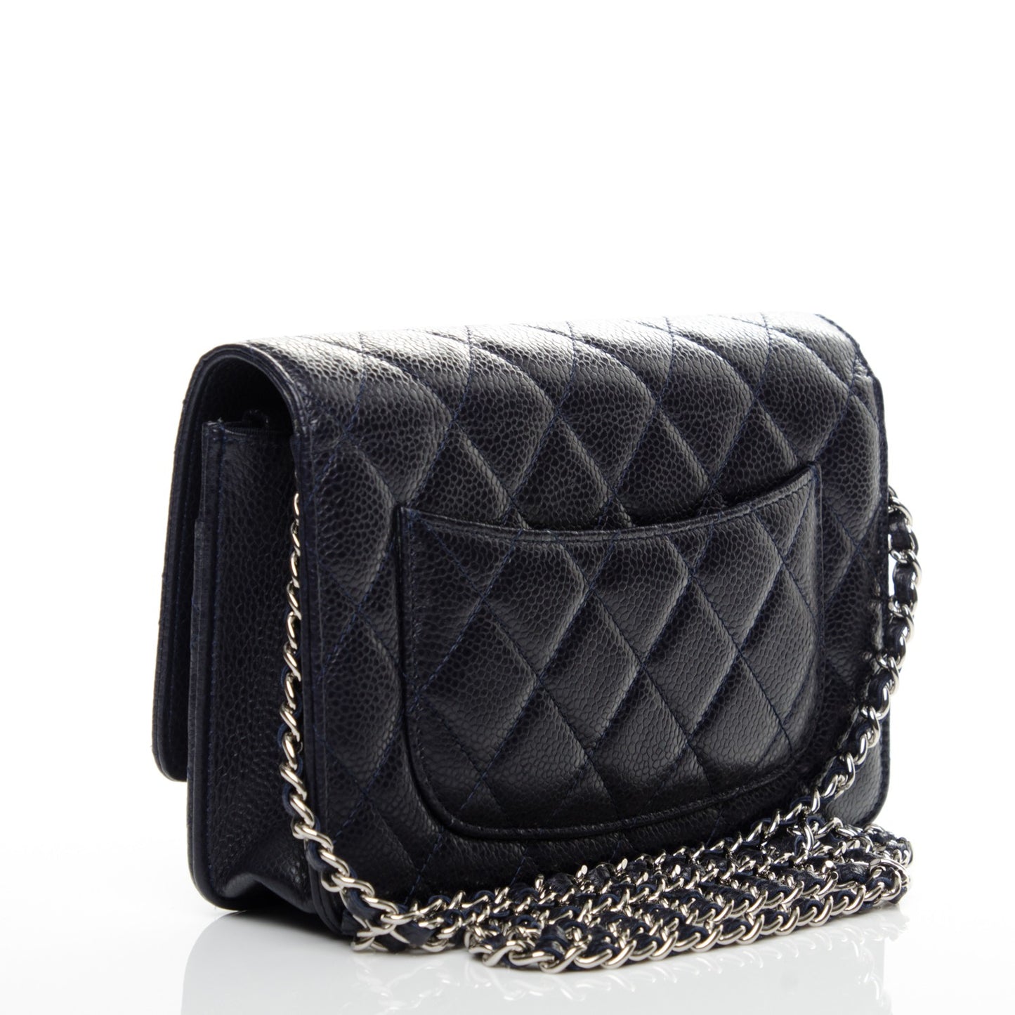 Caviar Quilted Wallet On Chain WOC Navy Blue
