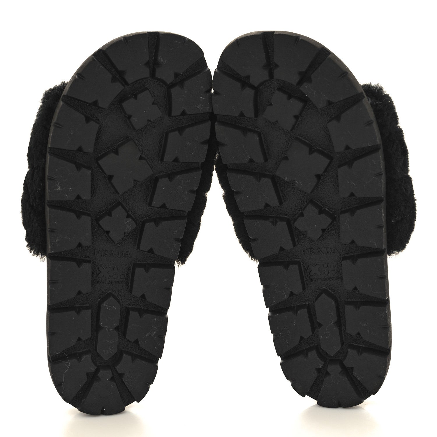 Prada Shearling Metal Triangle Logo Lug Sole 20mm Slide Sandals 35 Black 5 of 8