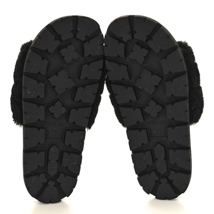 Prada Shearling Metal Triangle Logo Lug Sole 20mm Slide Sandals 35 Black 5 of 8