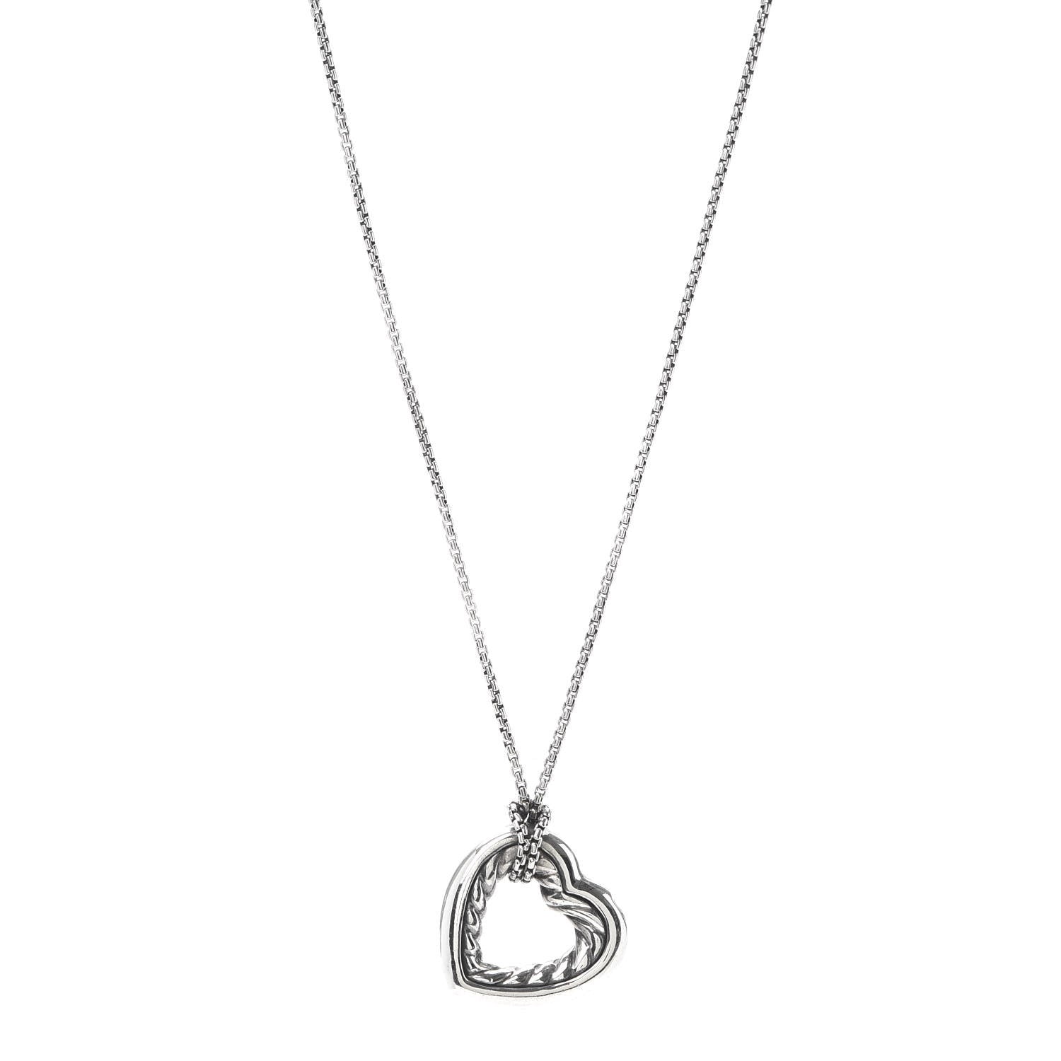 David Yurman Sterling Silver 18K Yellow Gold Open Heart Cable Necklace 1 of 5