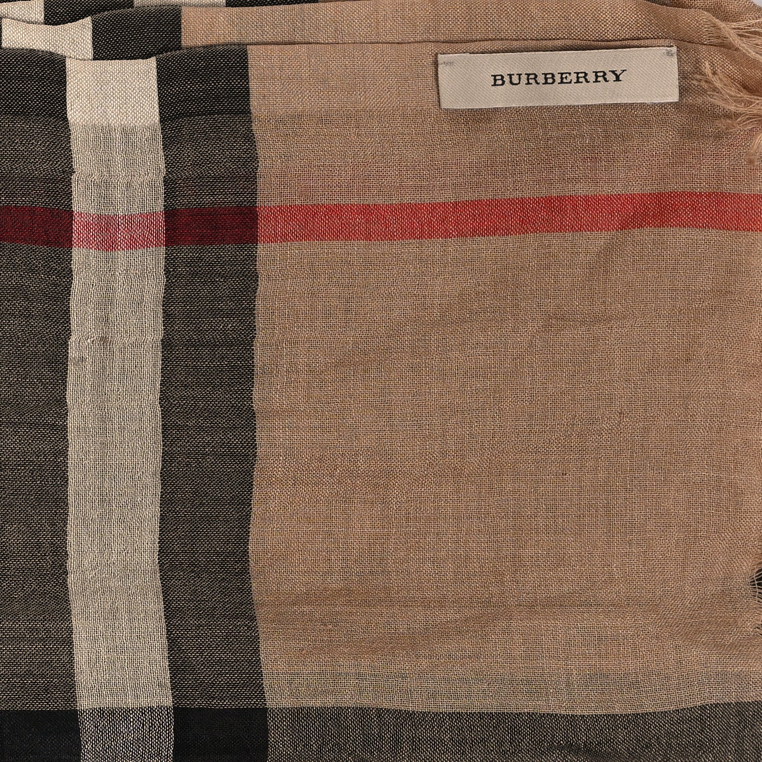 Burberry Wool Silk Gauze Giant Check Lightweight Scarf Camel 3 of 5