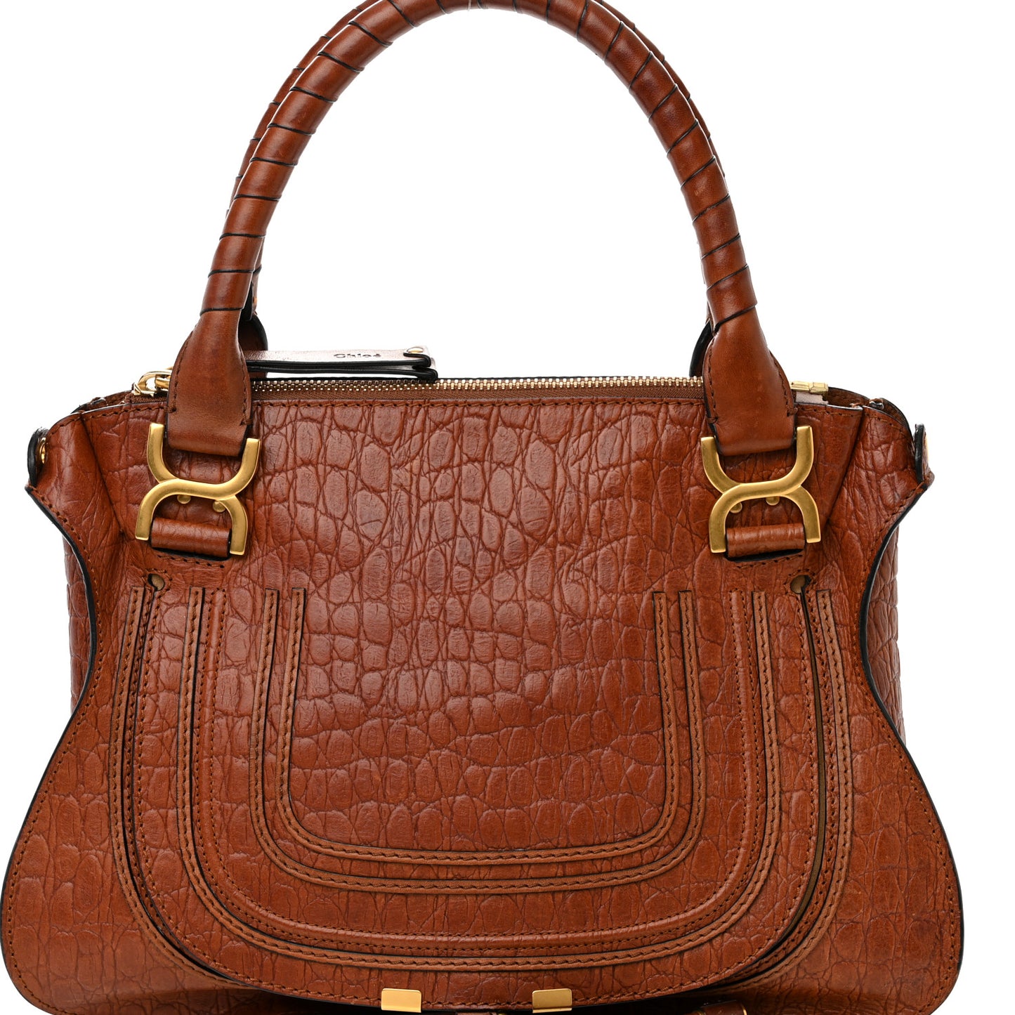 Calfskin Crocodile Embossed Medium Marcie Satchel Mahogany