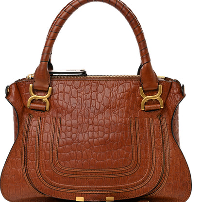 Chloe Calfskin Crocodile Embossed Medium Marcie Satchel Mahogany 7 of 15