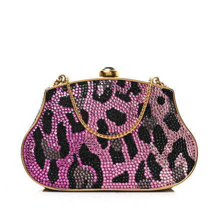 Judith Leiber Crystal Leopard Minaudiere Clutch Pink Black Gold 1 of 8