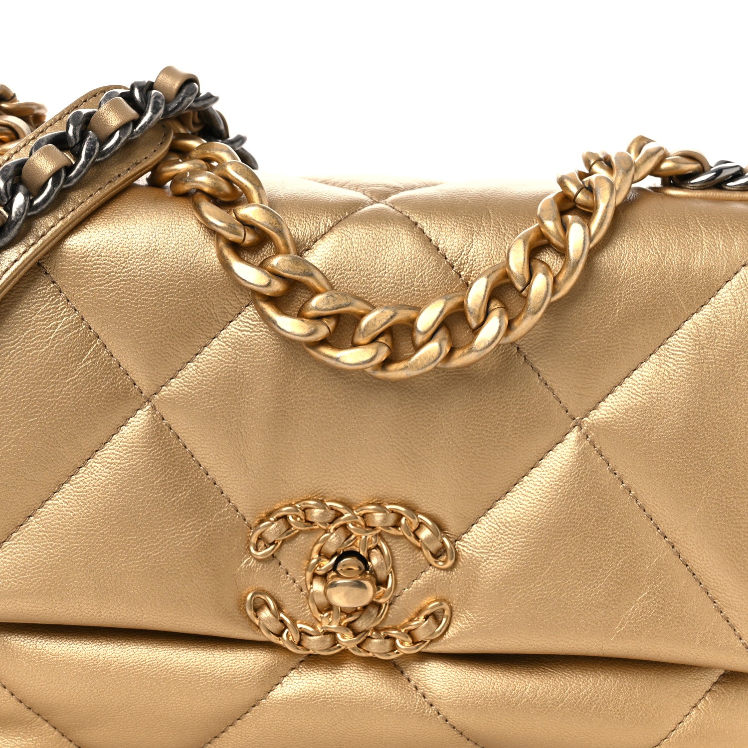 Chanel Metallic Goatskin Quilted Medium Chanel 19 Flap Gold 8 of 12