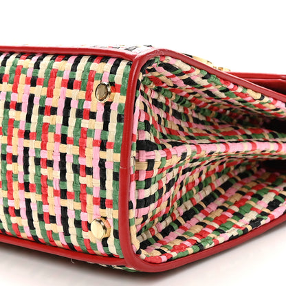 Salvatore Ferragamo Raffia Calfskin Small Iconic Top Handle Red Multicolor 11 of 11
