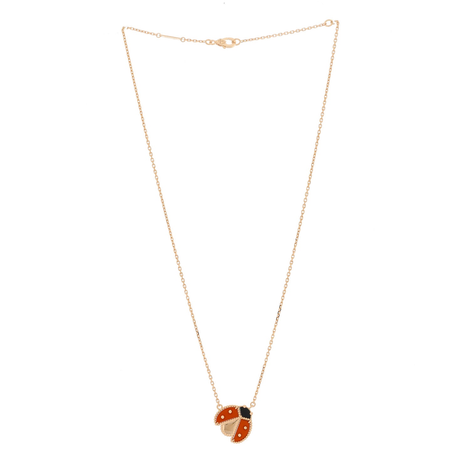 Van Cleef & Arpels 18K Rose Gold Carnelian Black Onyx Lucky Spring Open Wings Lady Bug Pendant Necklace 3 of 7