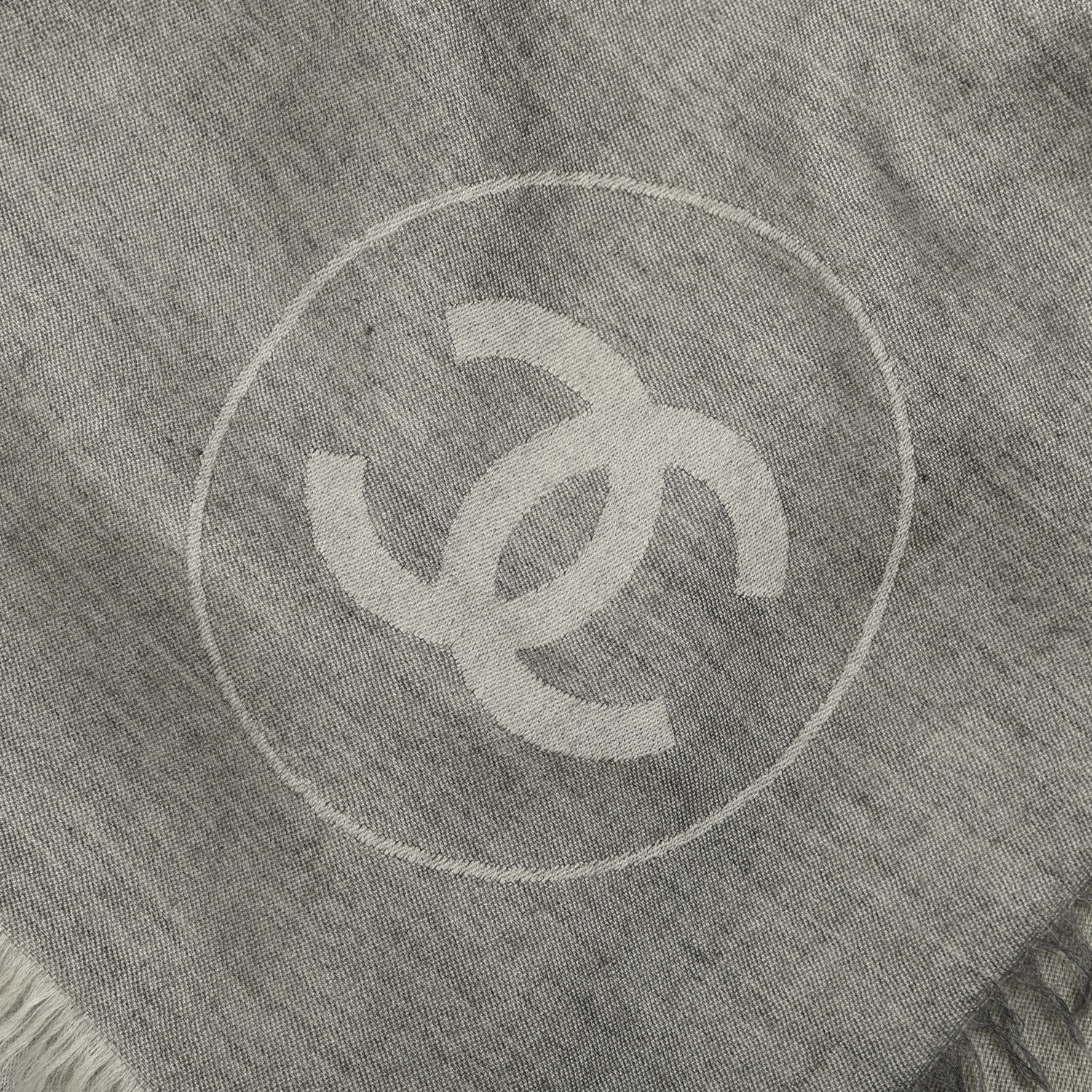 Chanel Cashmere Airplane CC Fringe Scarf Grey 4 of 5