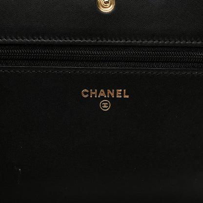 Chanel Metallic Caviar Suede Wallet On Chain WOC Gold Black 7 of 12