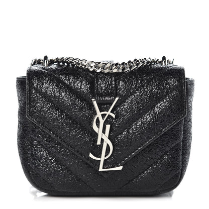 Saint Laurent Metallic Crackled Calfskin Chevron Monogram Micro Crossbody Bag Black 1 of 6