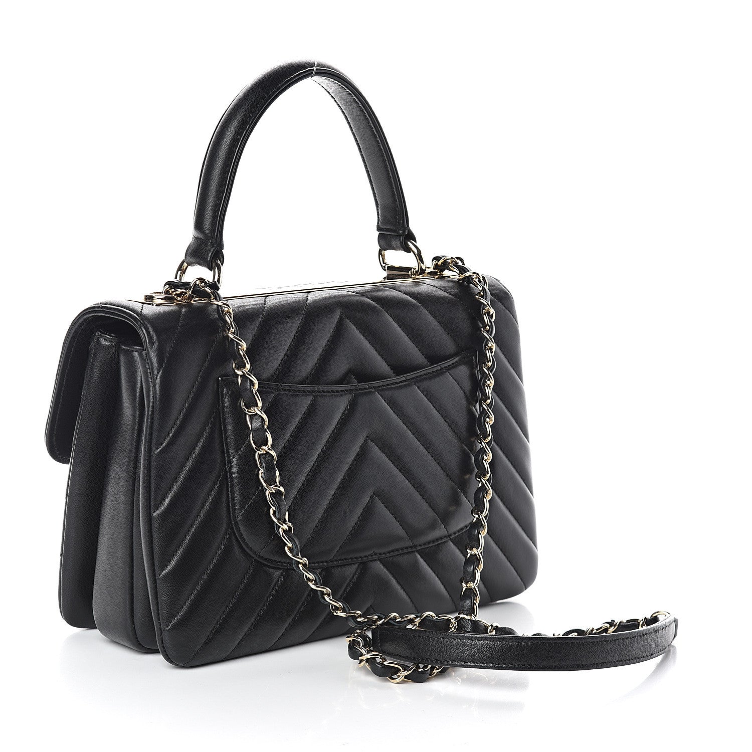 Chanel Lambskin Chevron Quilted Small Trendy CC Dual Handle Flap Bag Black 2 of 9