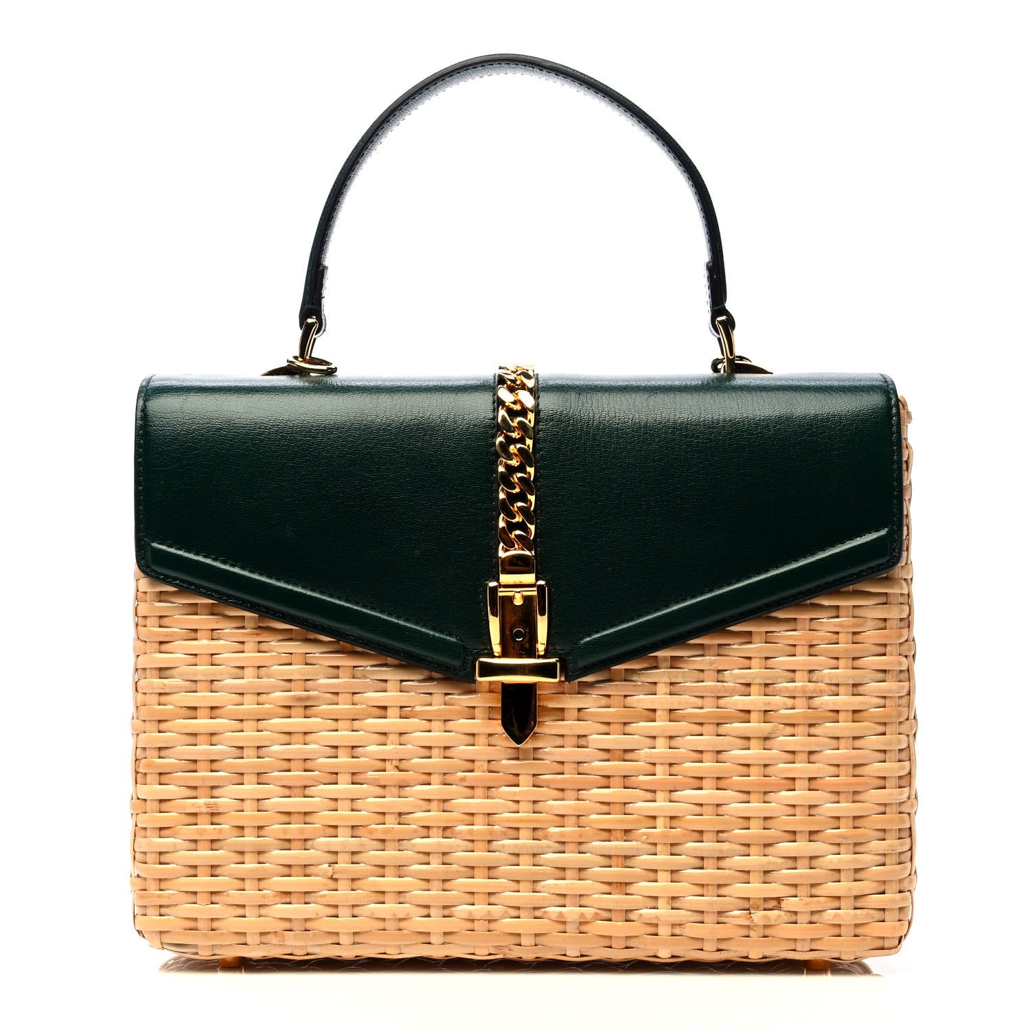 Gucci Wicker Calfskin Small Sylvie Top Handle Bag Naturale Green 2 of 6