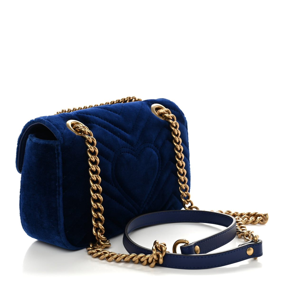 Gucci Velvet Matelasse Mini GG Marmont Shoulder Bag Cobalt Blue 3 of 10