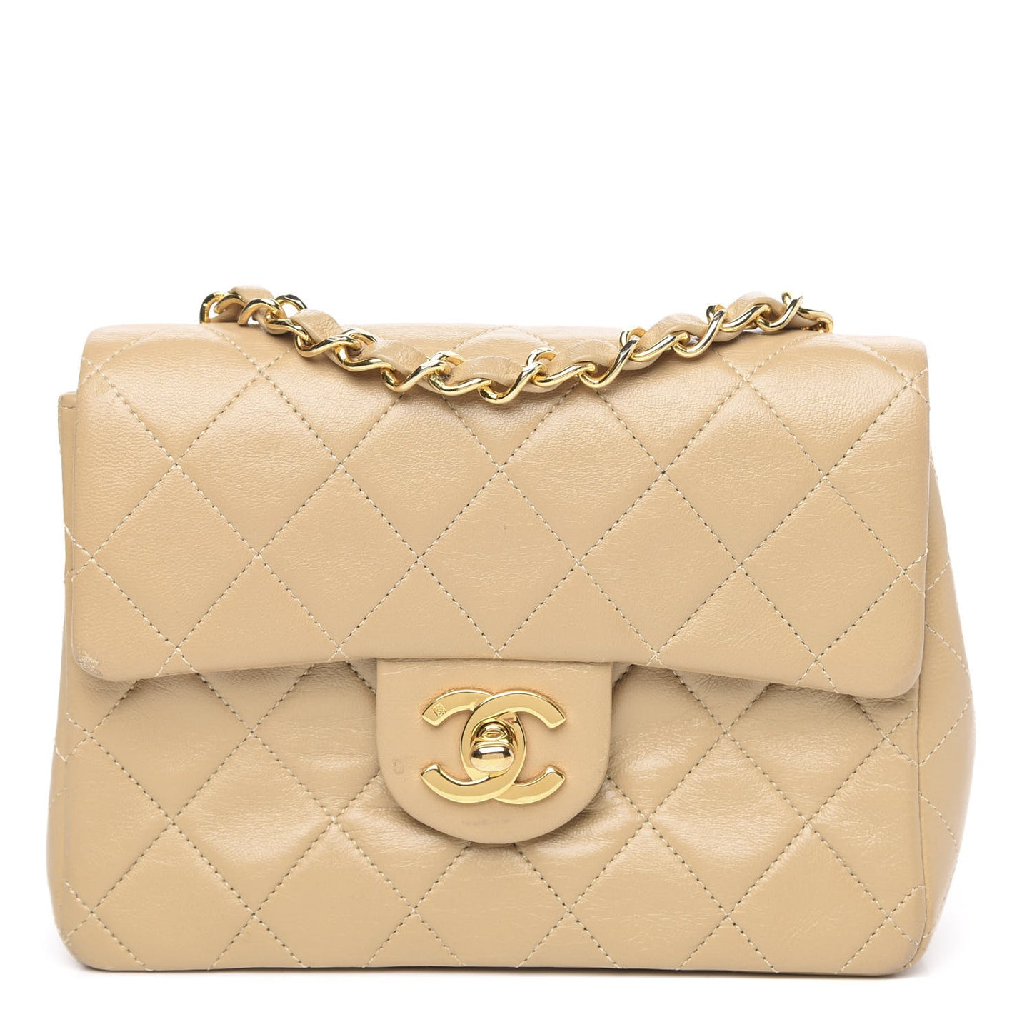 Lambskin Quilted Mini Square Flap Beige