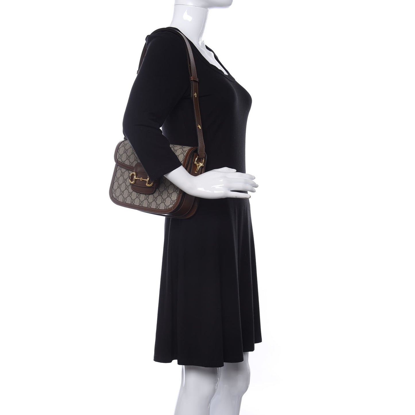 GG Supreme Monogram Horsebit 1955 Shoulder Bag Beige Brown Sugar
