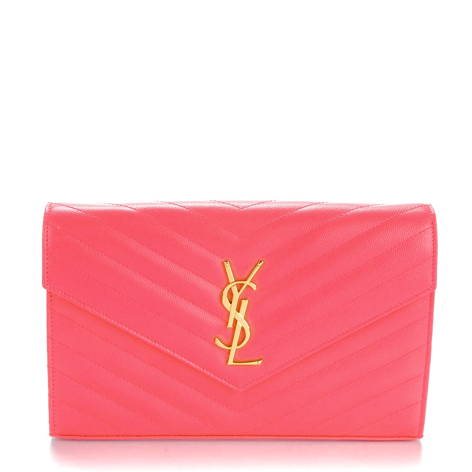 Saint Laurent Grain De Poudre Matelasse Chevron Monogram Chain Wallet Rose Clair 1 of 8