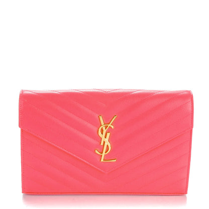 Saint Laurent Grain De Poudre Matelasse Chevron Monogram Chain Wallet Rose Clair 1 of 8