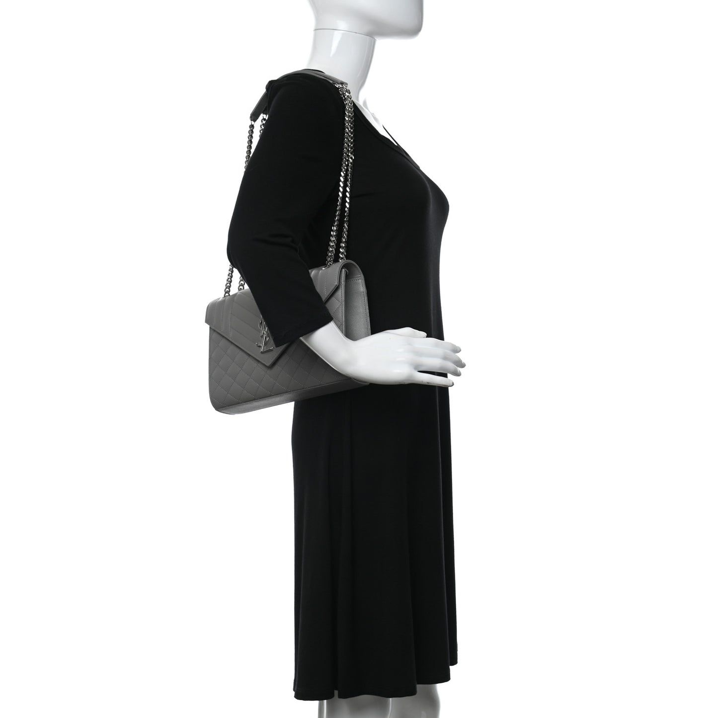 Grain De Poudre Textured Mixed Matelasse Medium Triquilt Monogram Satchel New Stone