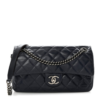 Chanel Glazed Calfskin Quilted Medium Duo Color Flap Blue 1 of 10