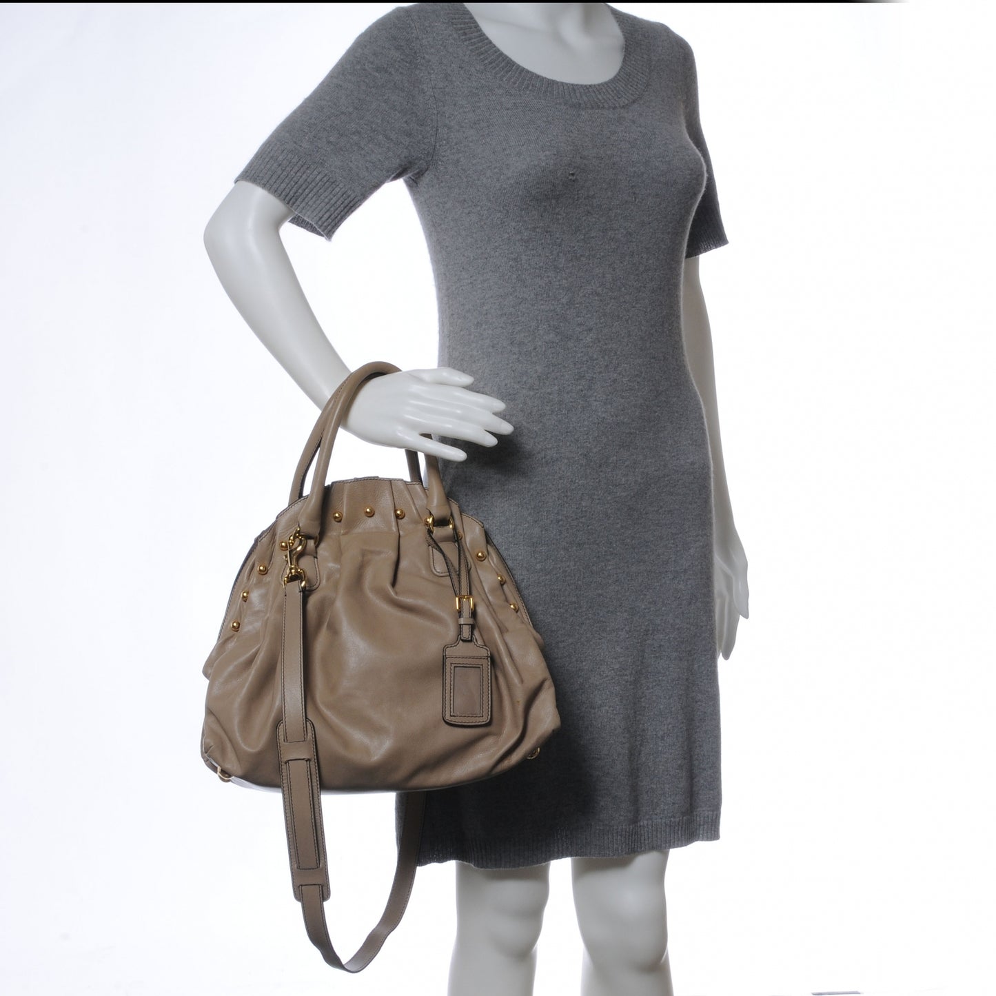 Calfskin Vanite Studded Dome Taupe