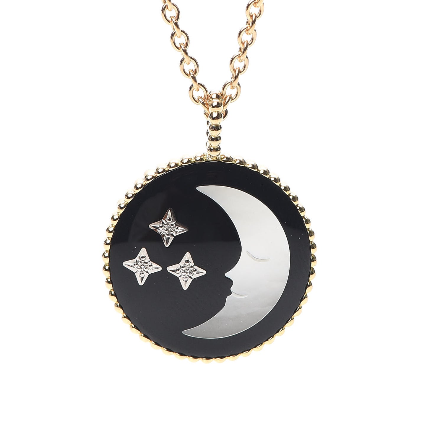 18K Yellow White Gold Diamond Black Onyx Mother of Pearl Rose Celeste Medallion Pendant Necklace