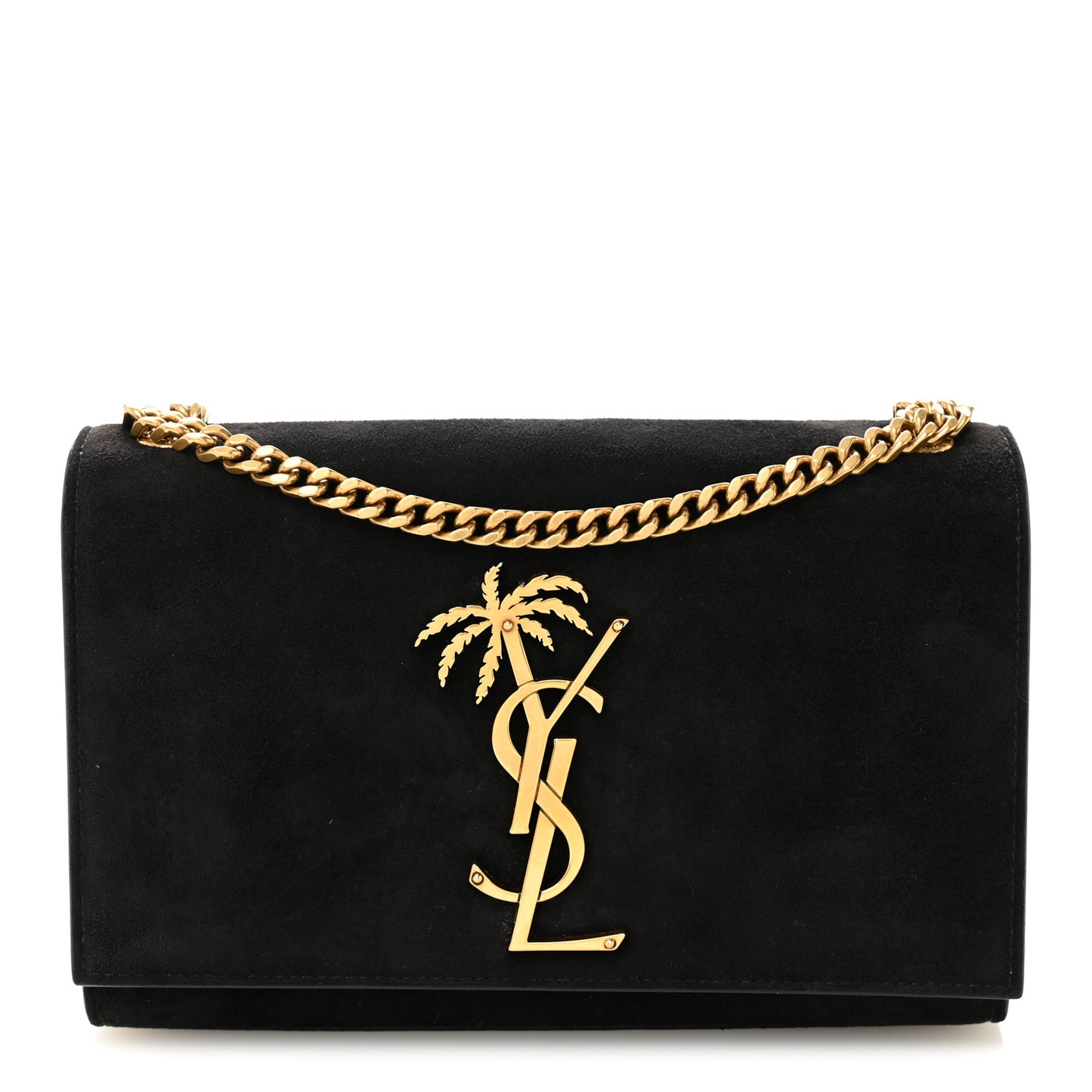 Suede Small Classic Monogram Palm Tree Kate Satchel Black