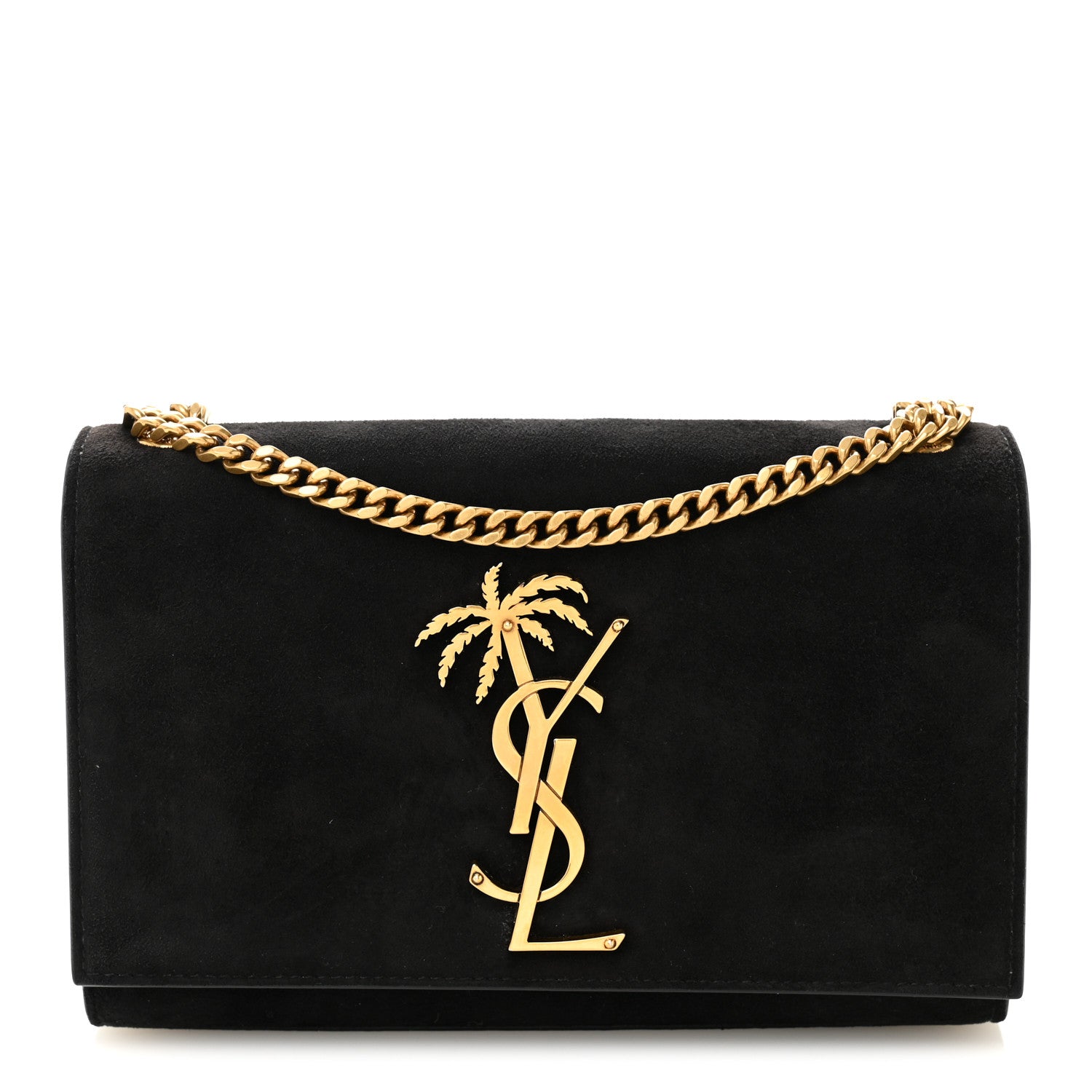 Saint Laurent Suede Small Classic Monogram Palm Tree Kate Satchel Black 1 of 11