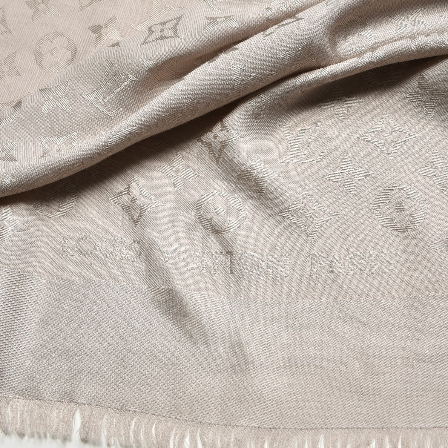 Louis Vuitton Silk Wool Monogram Shawl Greige 3 of 4