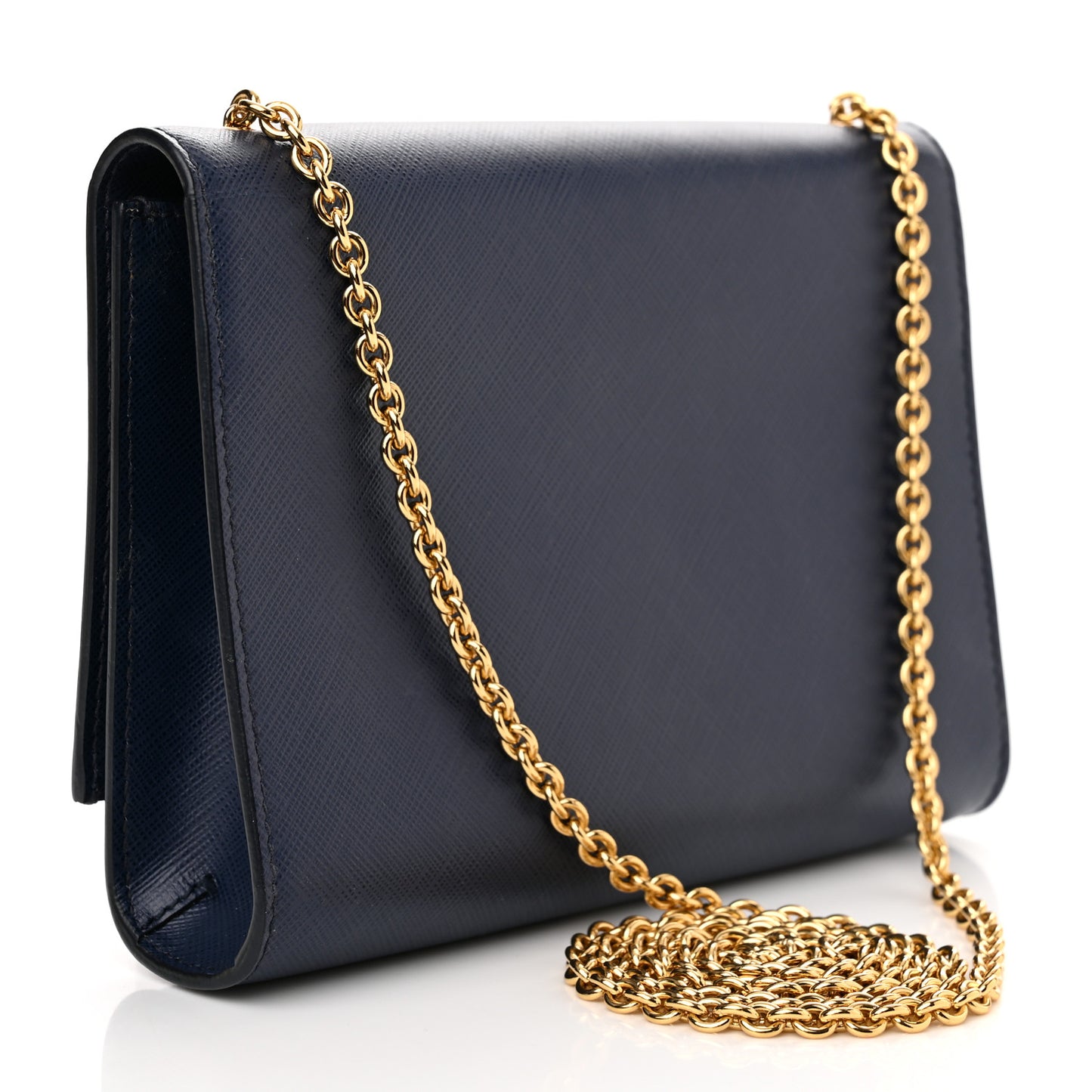 Printed Calfskin Vara Bow Chain Flap Crossbody Navy