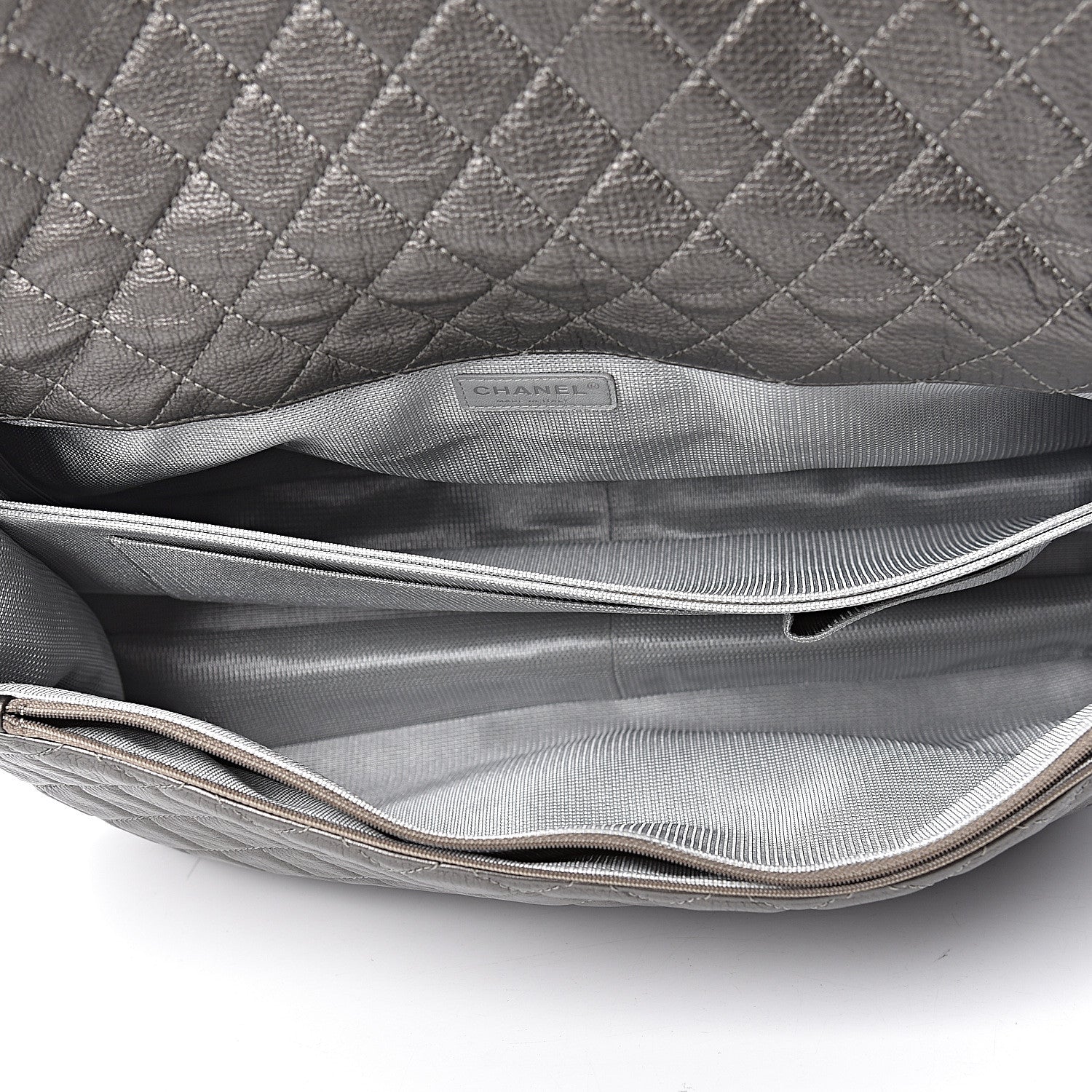 Chanel Metallic Calfskin Quilted XXL Travel Flap Bag Dark Silver 5 of 10