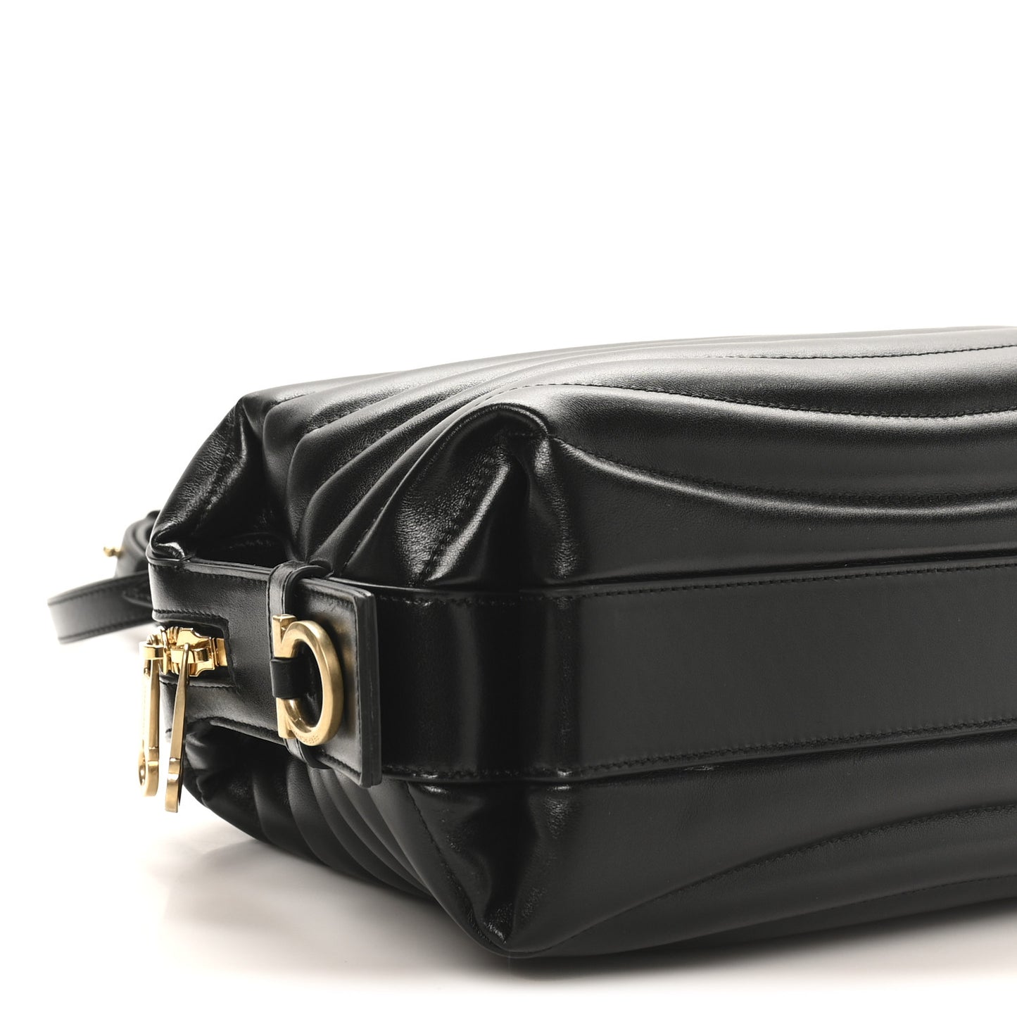 Calfskin Quilted Bowling Top Handle Shoulder Bag Black