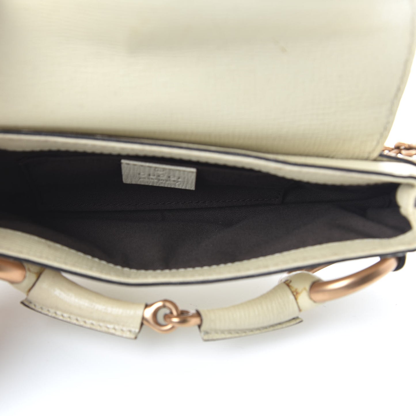 Textured Calfskin Horsebit Chain Clutch Off White